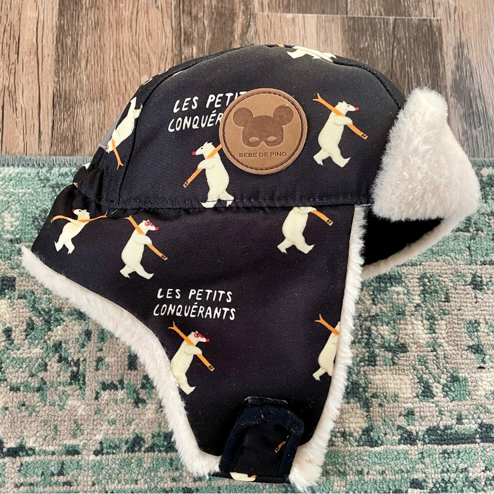Bebedepino Black Pilots Aviator Trapper Hat Toddler Sized Free OSFM Ages 2-5